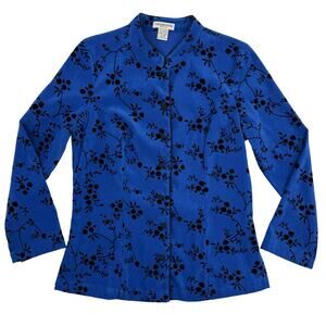 Vintage 90s Flocked Velvet Mandarin Collar Blouse Shacket Jacket Petite Medium